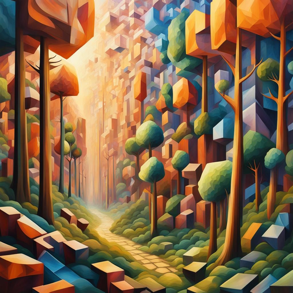 Cubic Forest in Cubism Art Style
