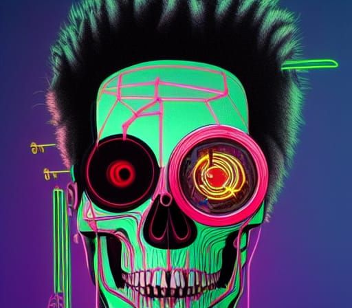 Cyberpunk Skull Portrait with Sacred Geometry