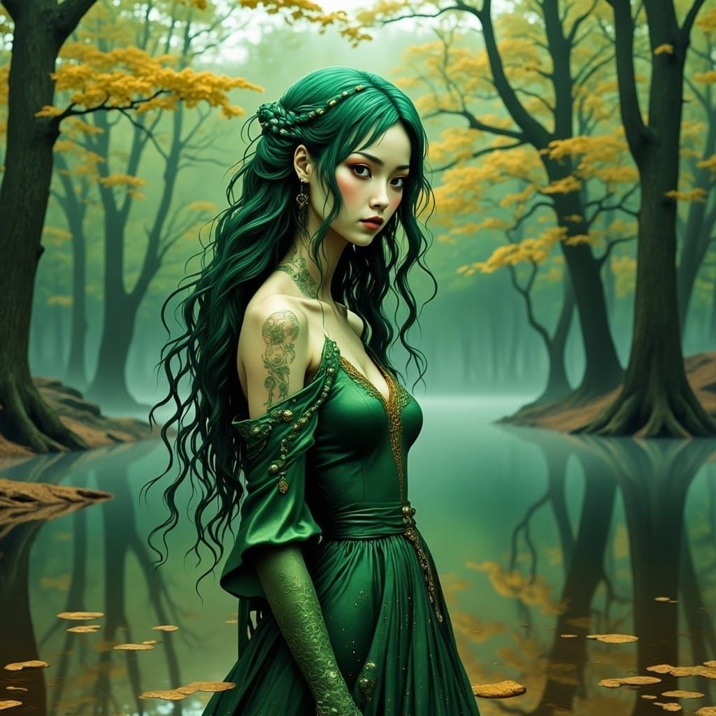 Ethereal Dryad in Emerald Splendor, NeoTokyoNeon Style