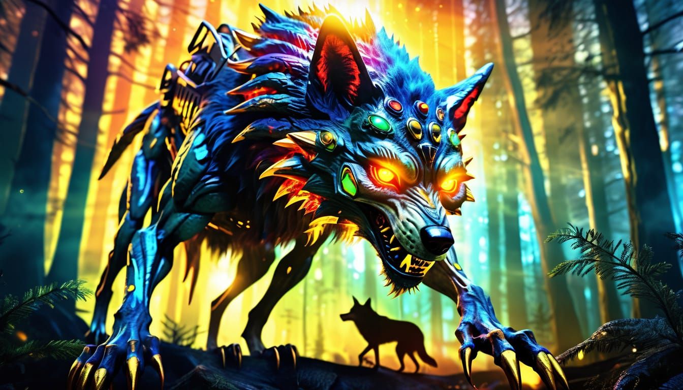 Alien Transformation into Wolf in Science Fiction Style