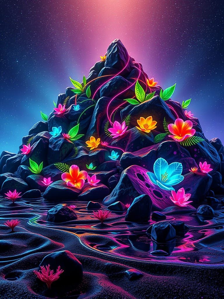 Surreal Mountainous Rocks with Fractal Zentangle Shading