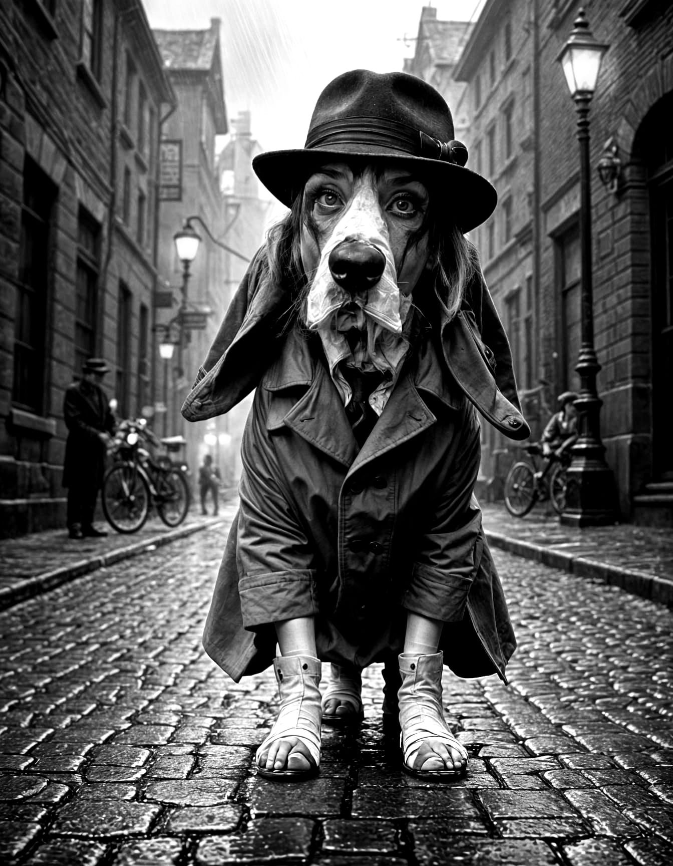 Detective Basset Hound in Noir Style
