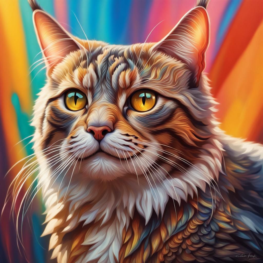Winged Cat in Hyperrealistic Splash Art Style