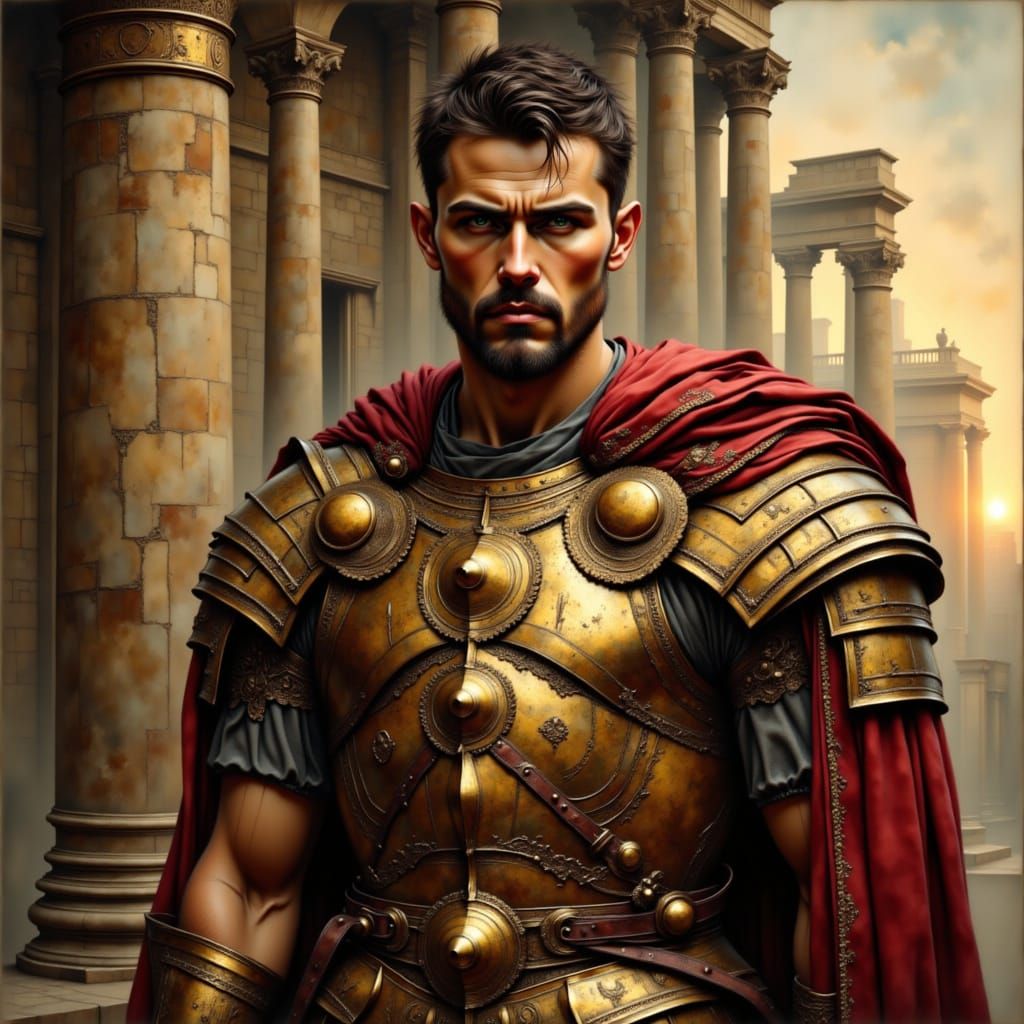 Roman Centurion in Armor at Golden Hour