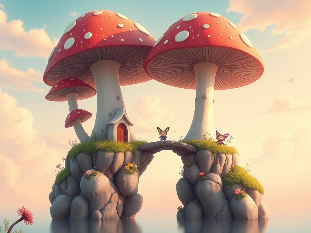 Whimsical Mushroom Bridge Connects Floating Islands in Paste...