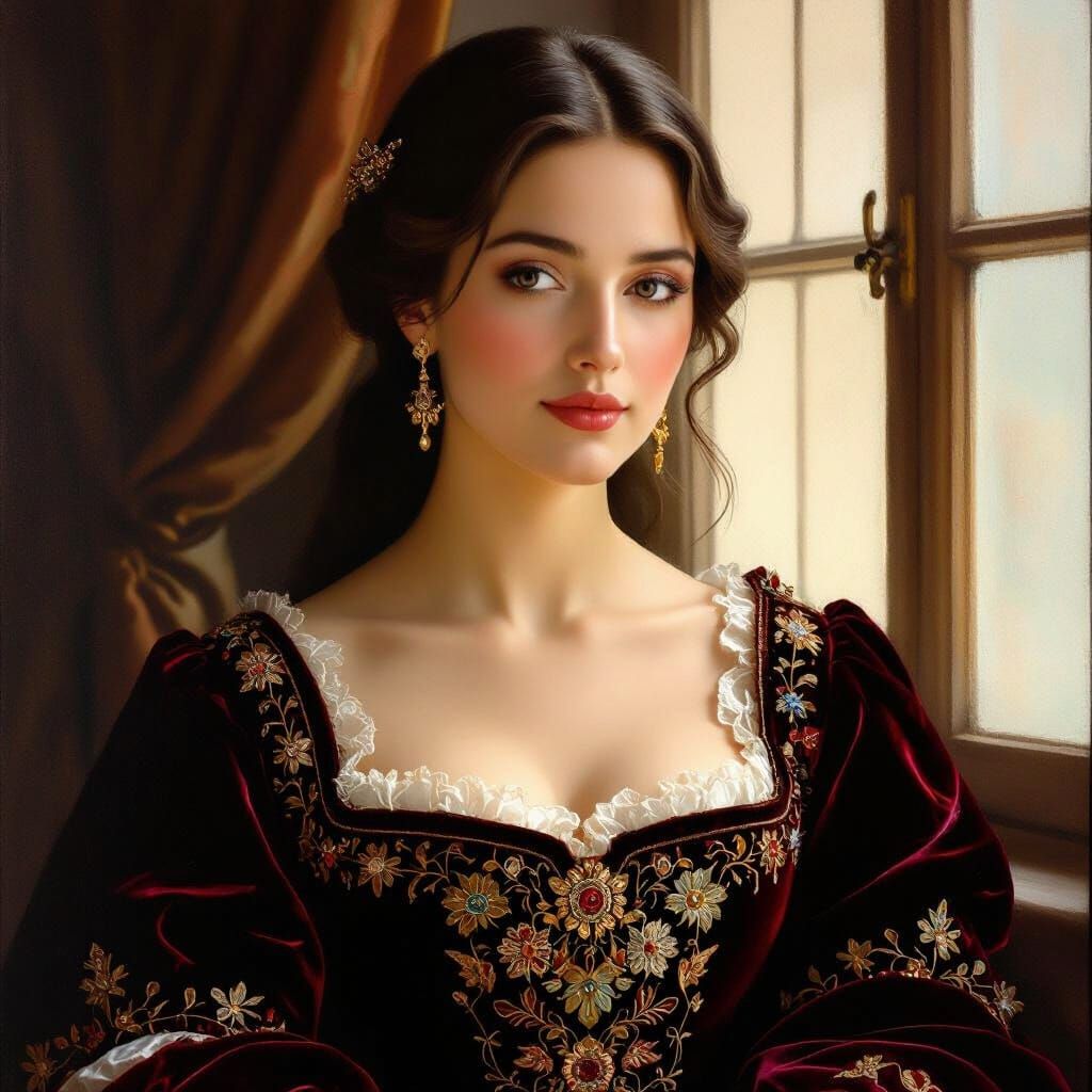 Renaissance Portrait of Woman in Velvet Gown