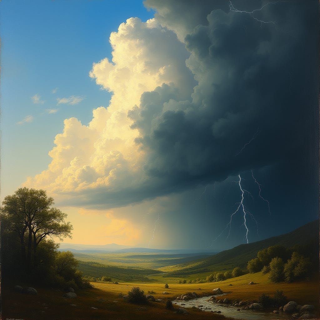 Split-Screen Landscape: Sunny Serenity vs Ominous Thundersto...