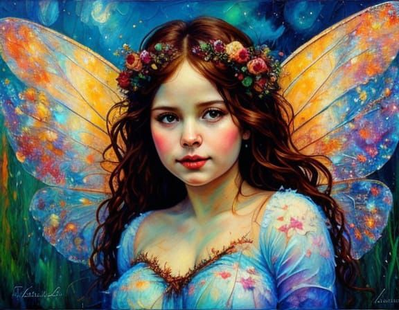 Chubby Fairy Portrait in Thick Oil Painting Style