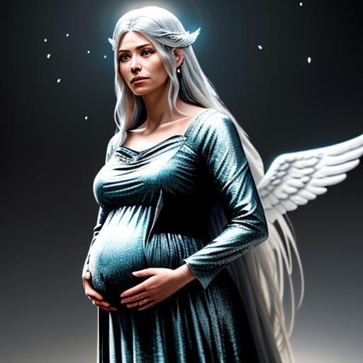 Hyper-Realistic Portrait of Pregnant Angel in War-Torn Lands...