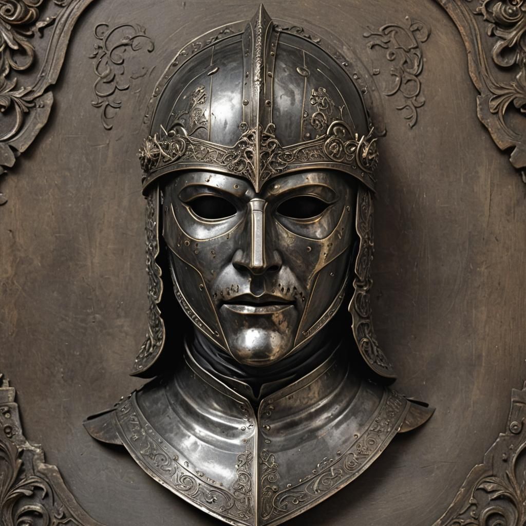 Medieval Knight's Death Mask in Burnished Steel