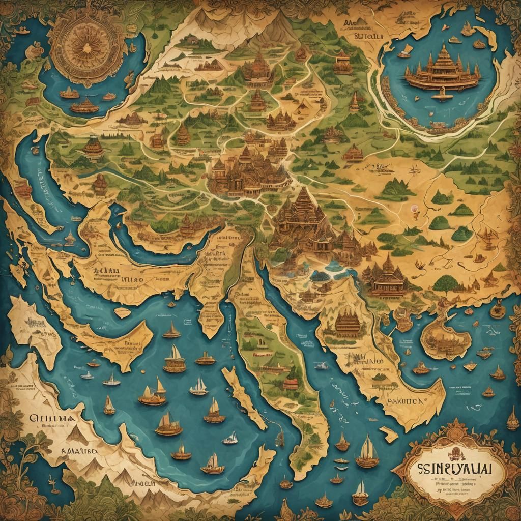 Srivijaya Empire Map in Batik Art Style