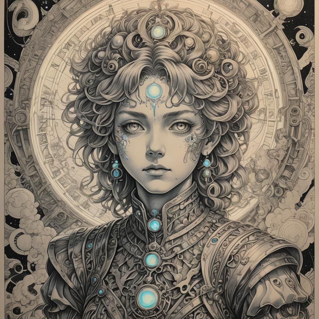 Psychedelic Neon Atlas in Anime Sketch Style