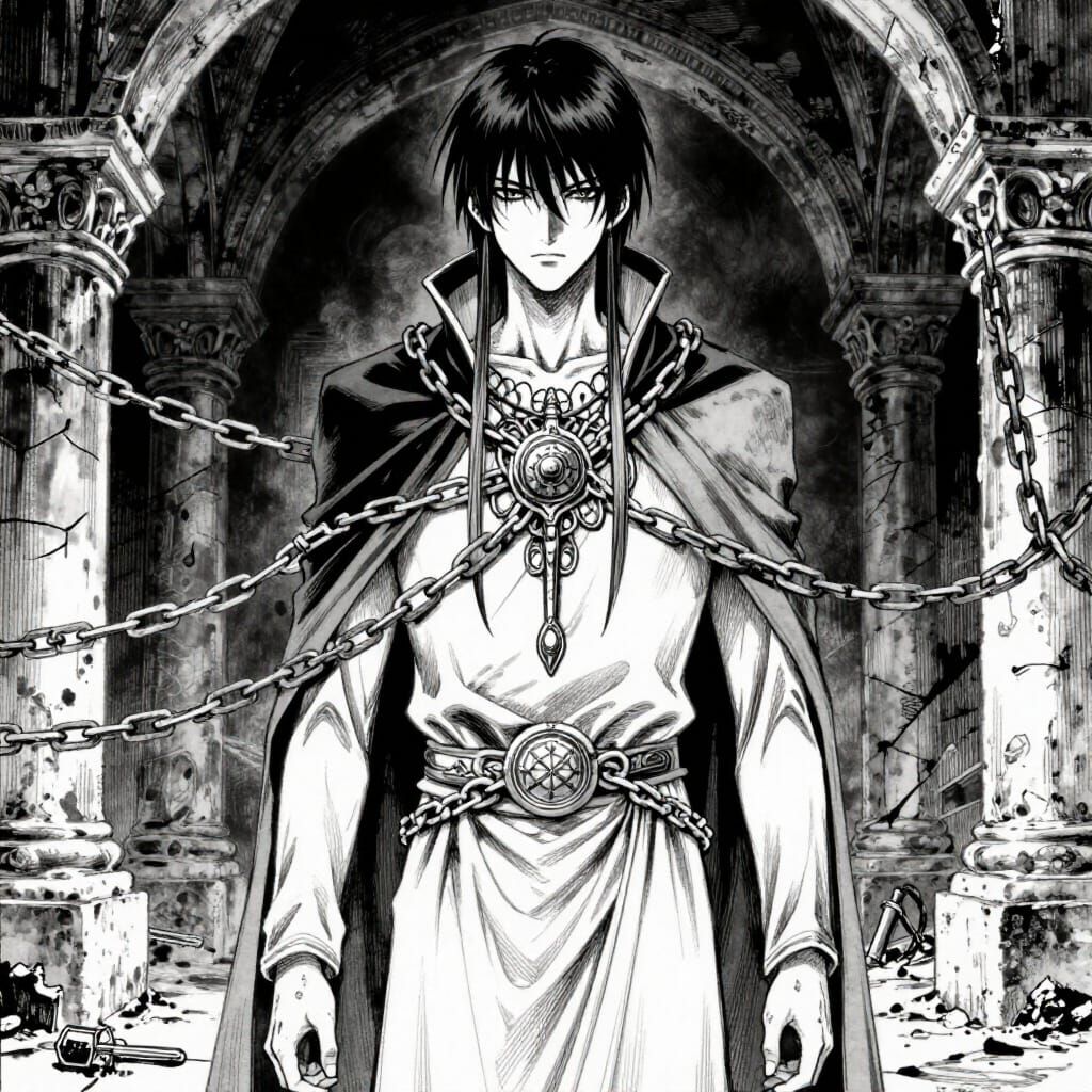 Melancholic Prince Bound by Ethereal Chains in Crypt