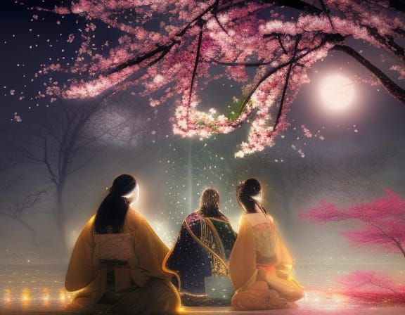 Mystical Japanese Ceremony with Cherry Blossoms
