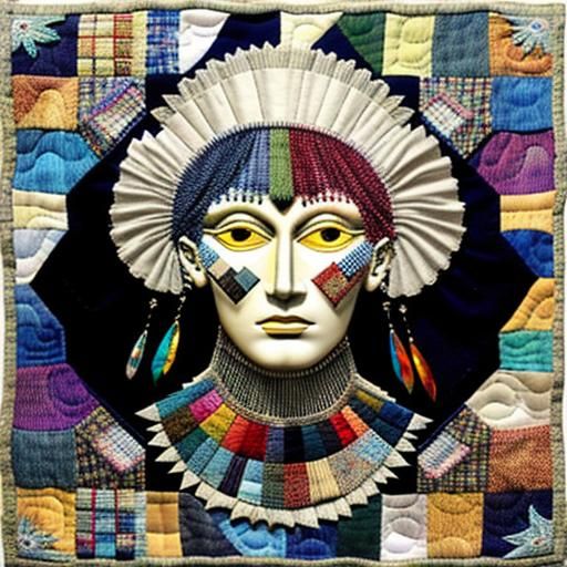 3D Beautiful Face with Patchwork Quilt Texture