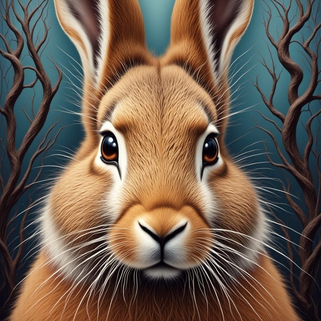 Snowshoe Hare Portrait in Deep Color Oil Painting