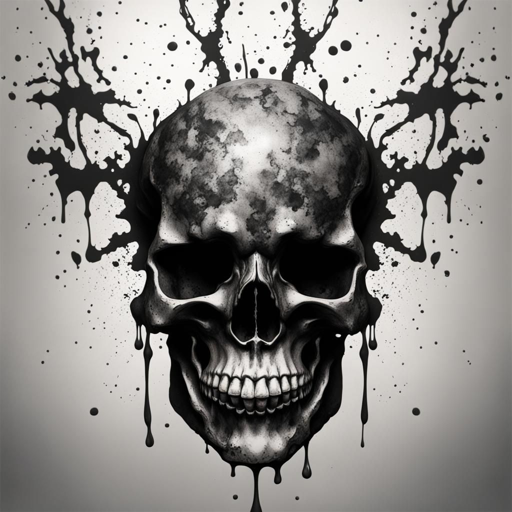 Monochrome Ink Splatter Skull Rorschach Image