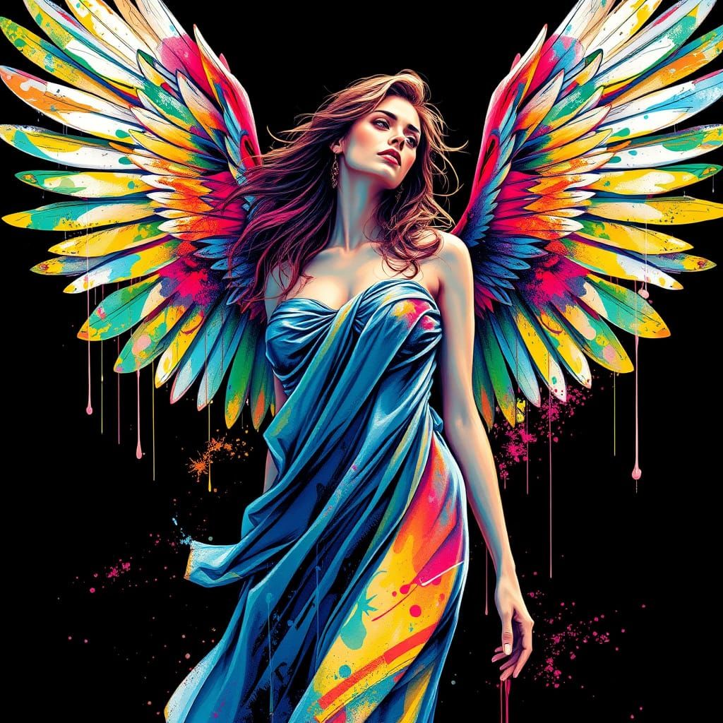 Graffiti Goddess with Wings, in Vibrant Street Art Style