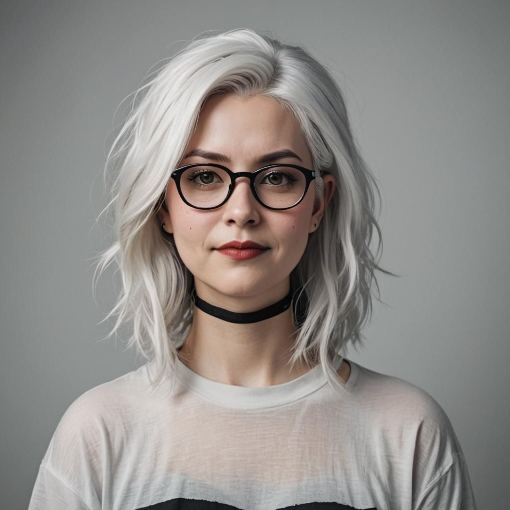 Gothic Woman with White Hair and Undercut