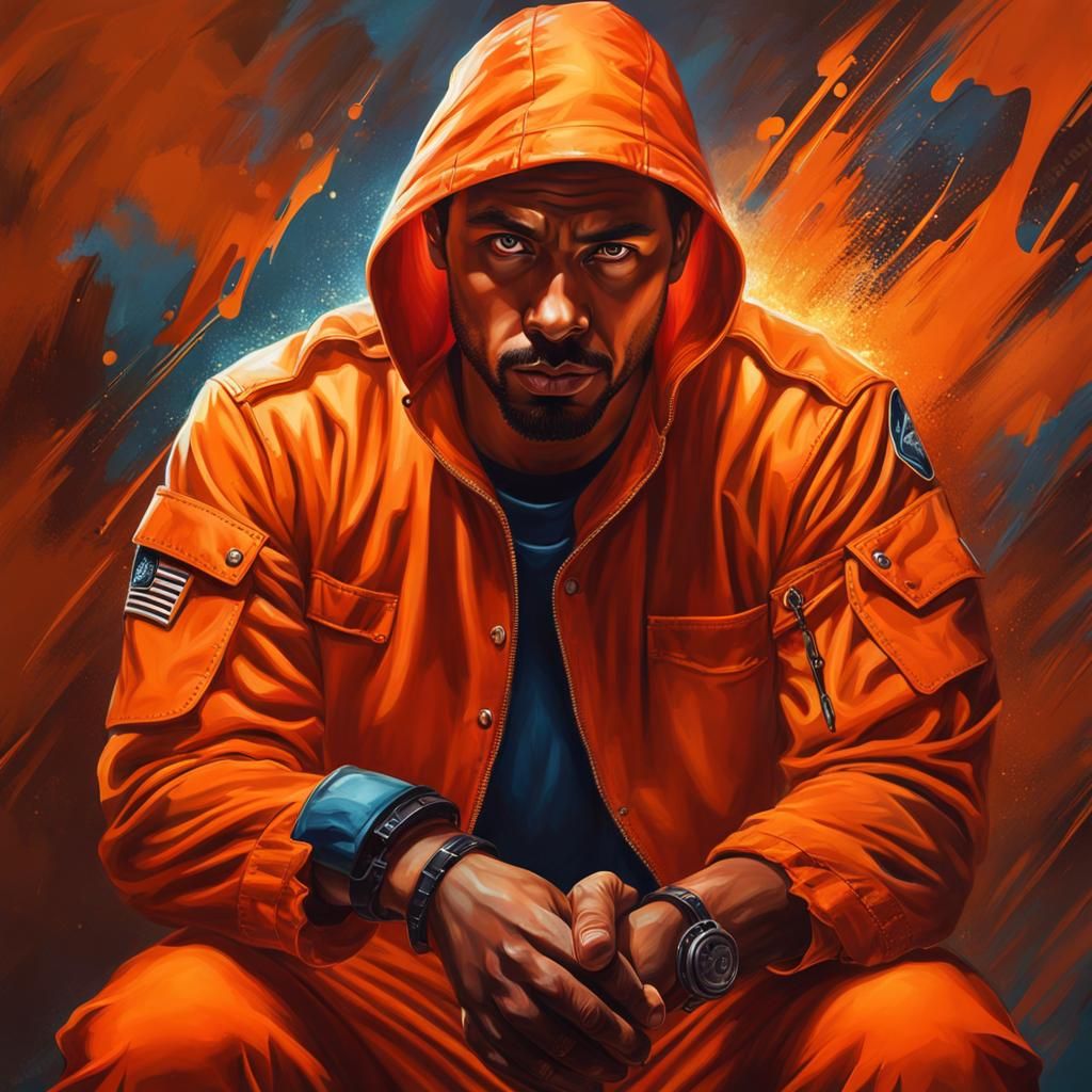 Handsome Prisoner Portrait in Orange Jumpsuit