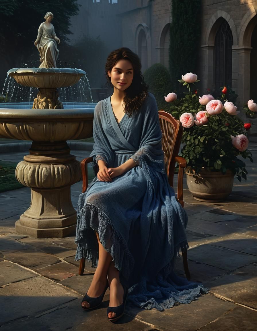 Renaissance Woman in Fog, Chiaroscuro Oil Painting