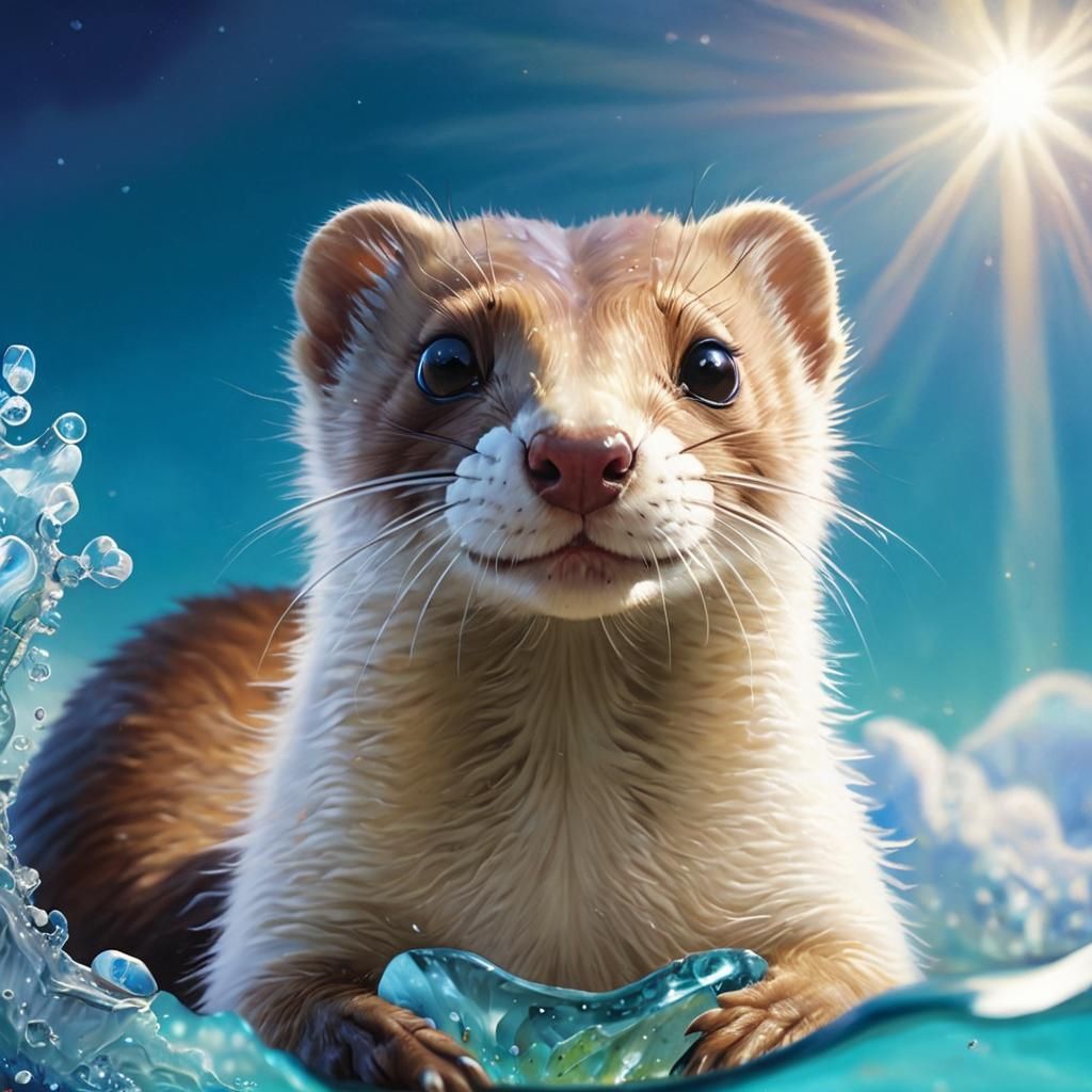 Iridescent Weasel Portrait in Oil Painting Style
