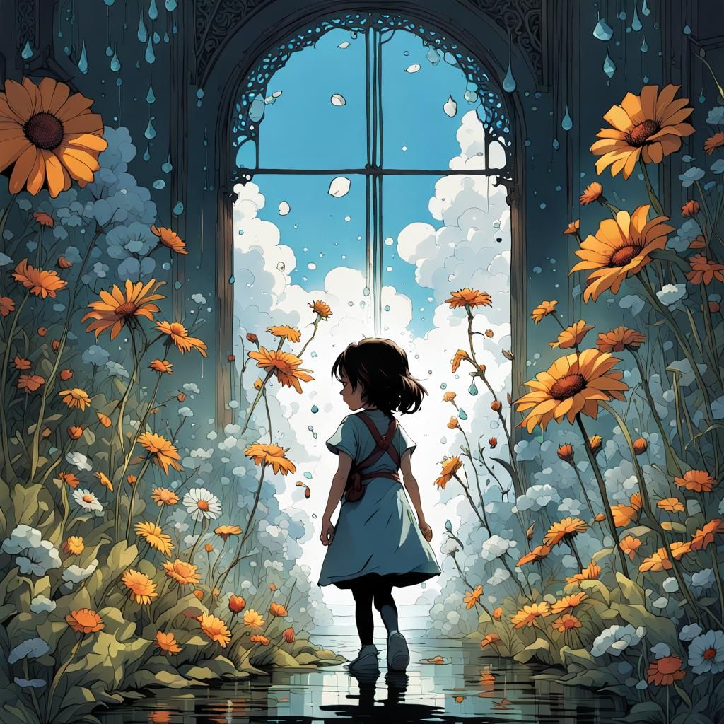 Hopeful Tears Water Pretty Flowers: Surreal Digital Art