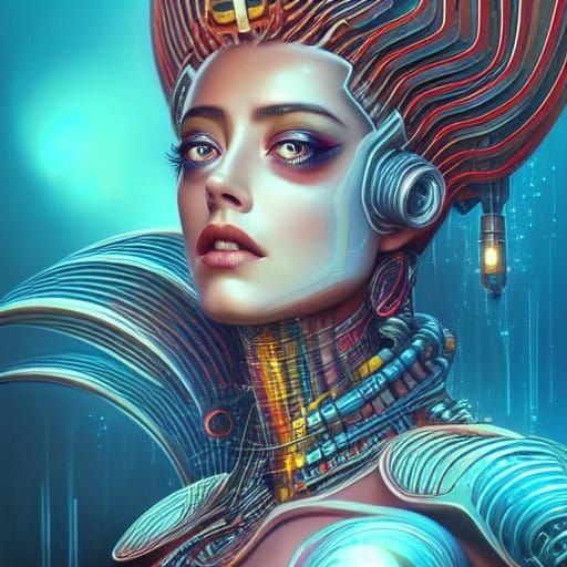 Cybernetic Atlantean Cyborg in Cyberpunk Egyptian Armor