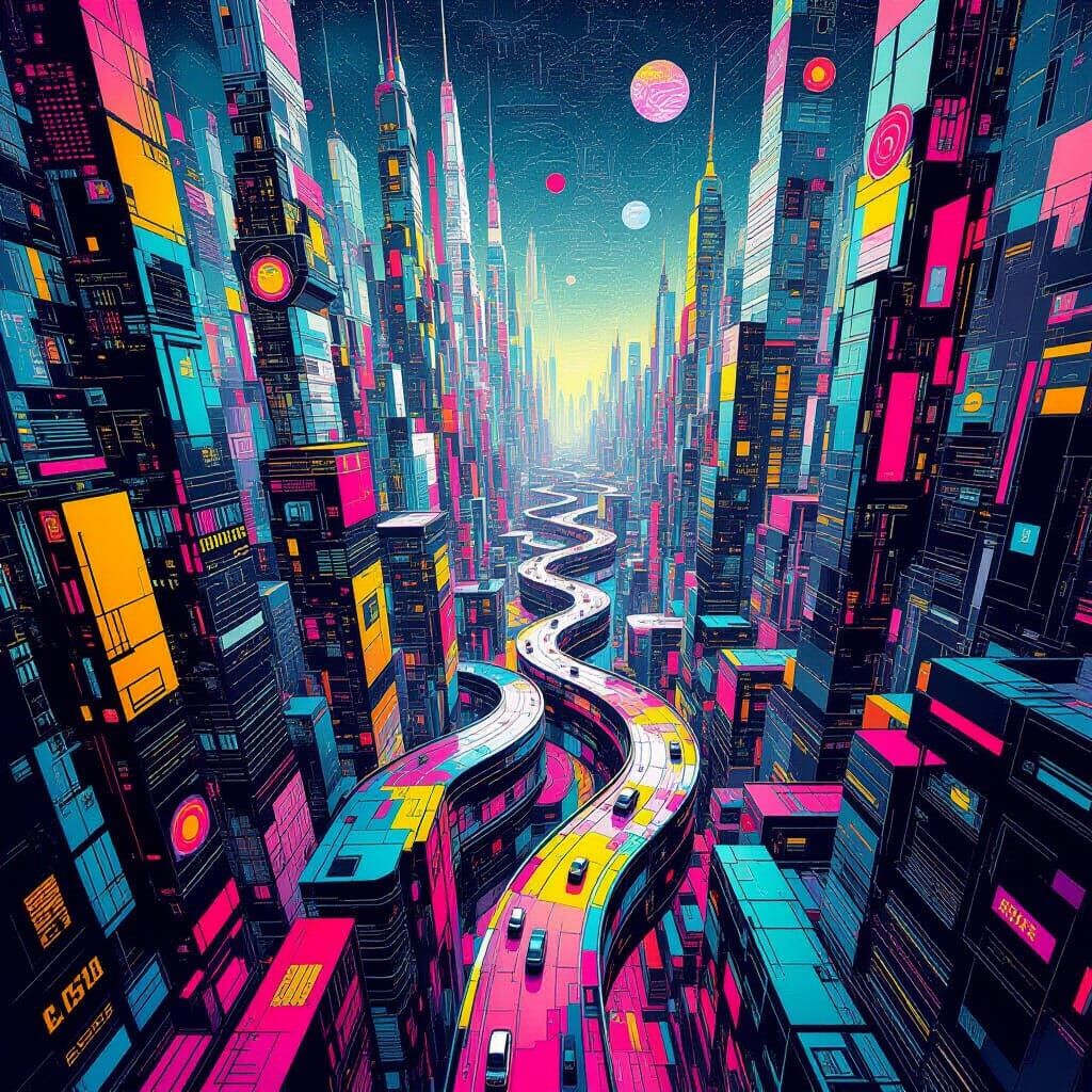Surreal Futuristic Cityscape in 3D Expressionism