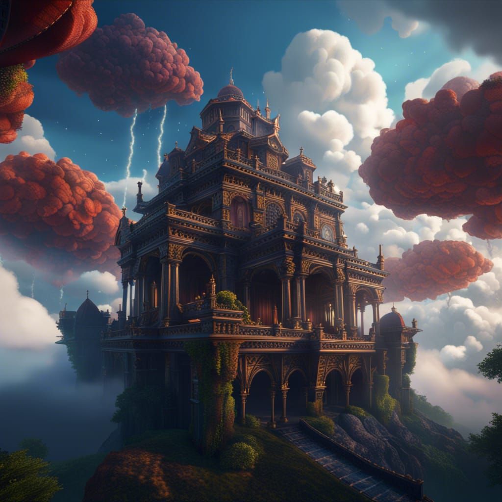Fantastical Cloud Palace: Detailed Matte Painting