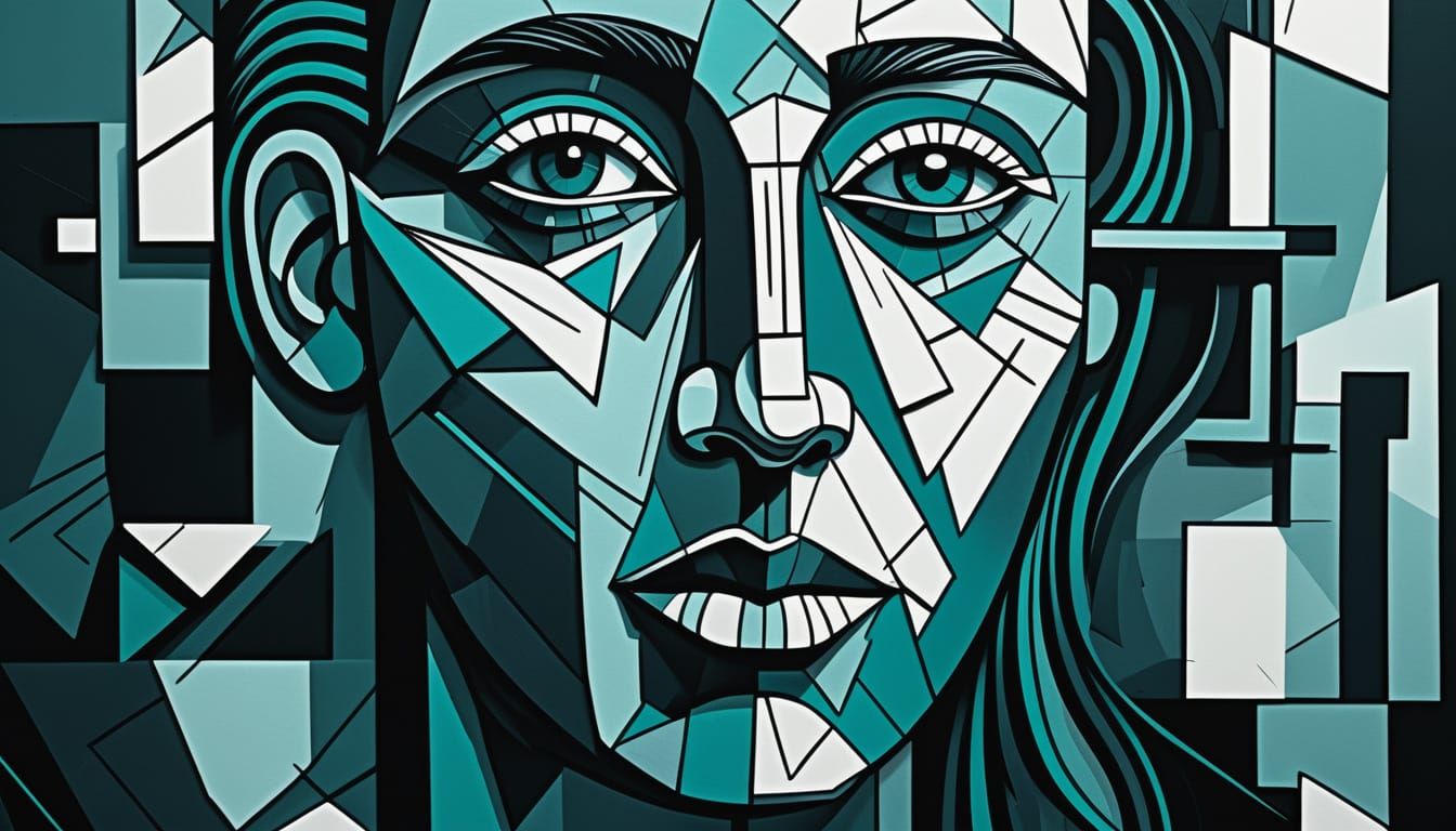 Cubist Fragmented Face in Papier Collé Style
