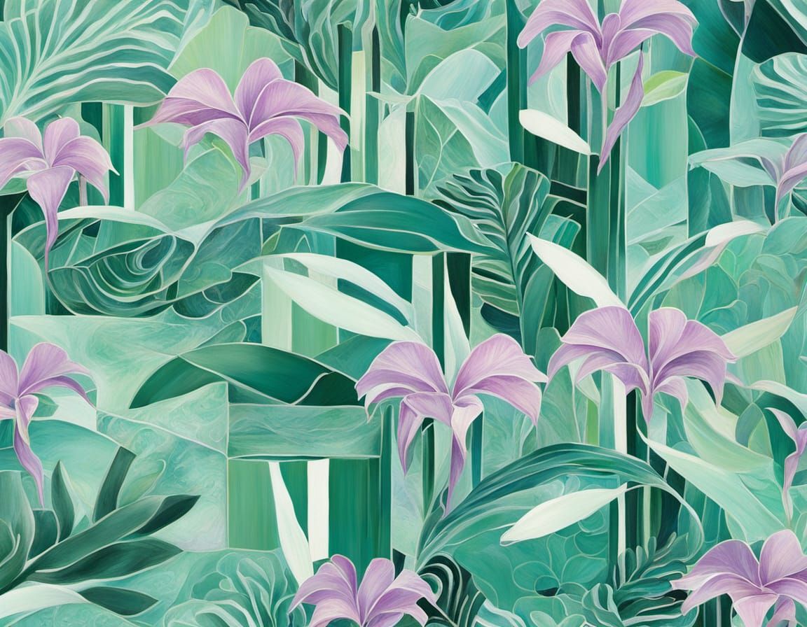 Abstract Surrealist Painting of a Light Orchid Palm