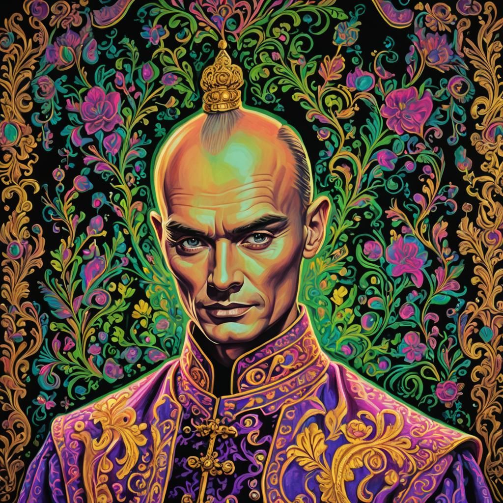 Fluorescent Portrait of Yule Brynner as King on Velvet