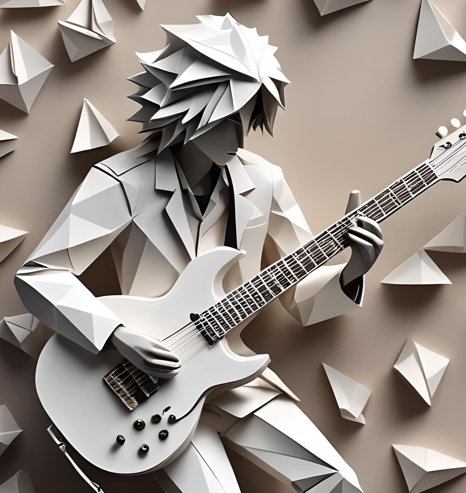 New Wave Guitarist in Origami Papercraft Style