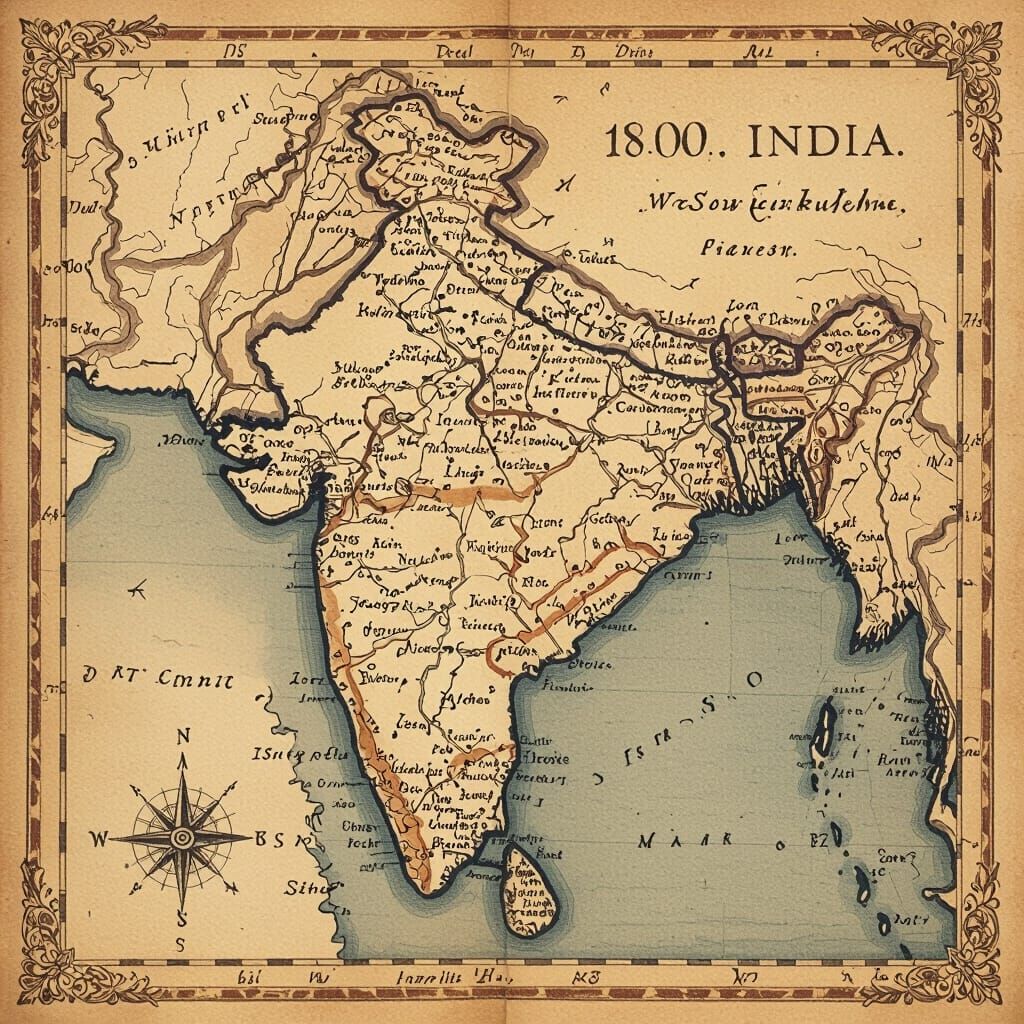 Antique India Map from 1800 AD in Cartography Style