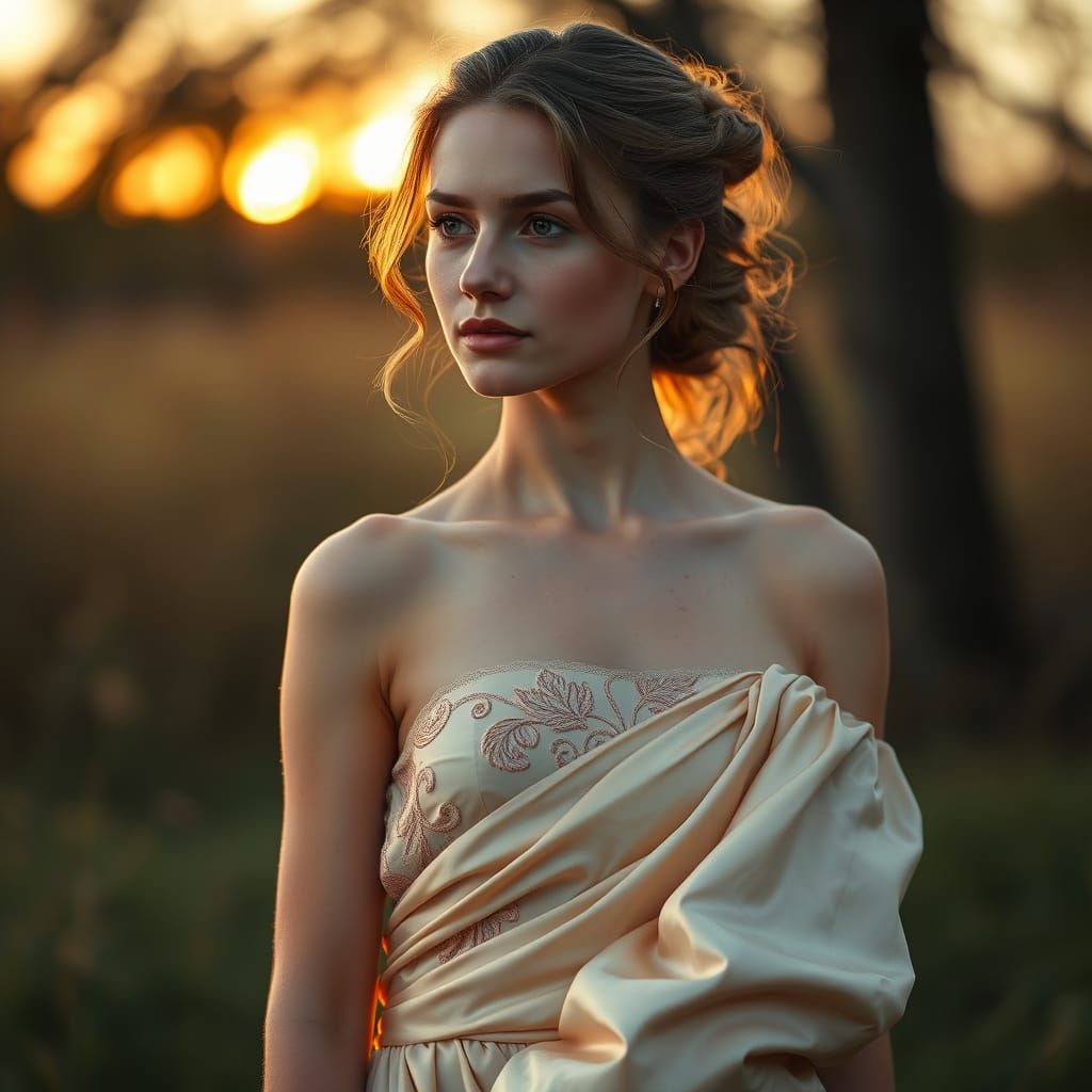 Ethereal Woman in Flowing Dress, Art Nouveau Style