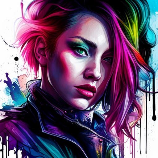 Cyberpunk Girl in Graffiti Splash Art