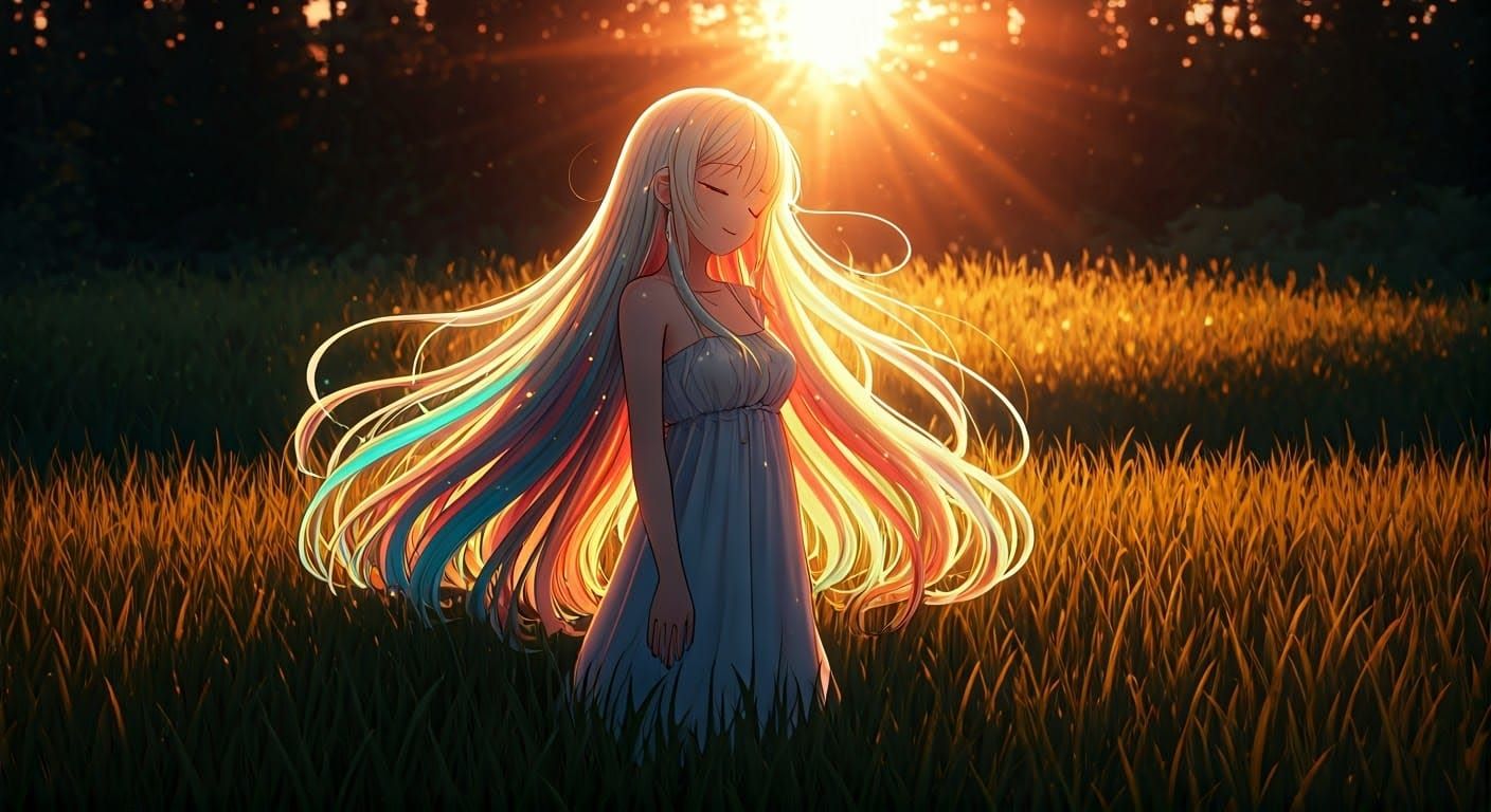 Anime Girl Basks in Sunset's Radiance