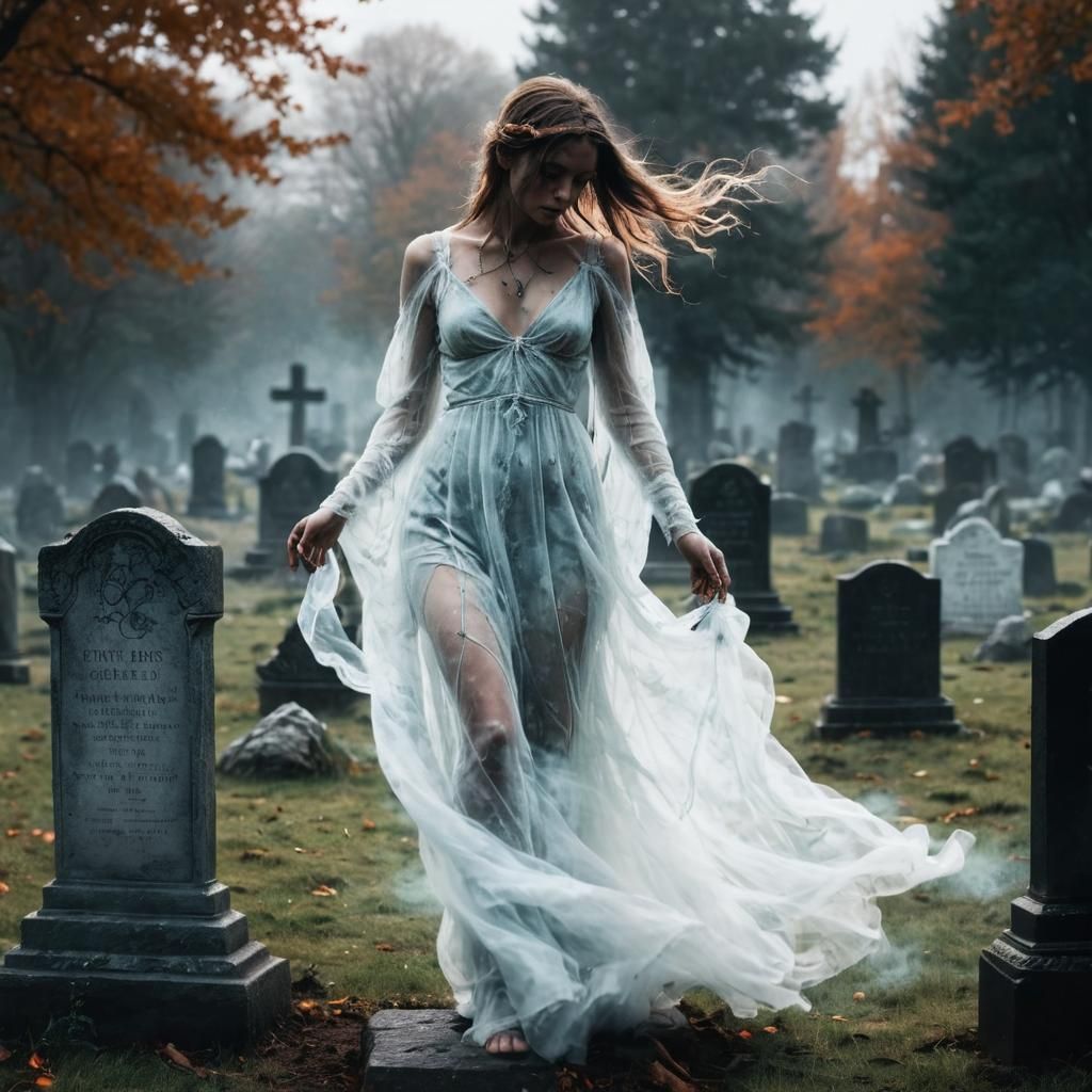 Eerie Figure in Graveyard: Dark Fantasy Illustration