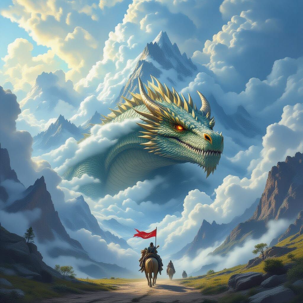 Caravan Crossing Dragon Mountain in Epic Fantasy