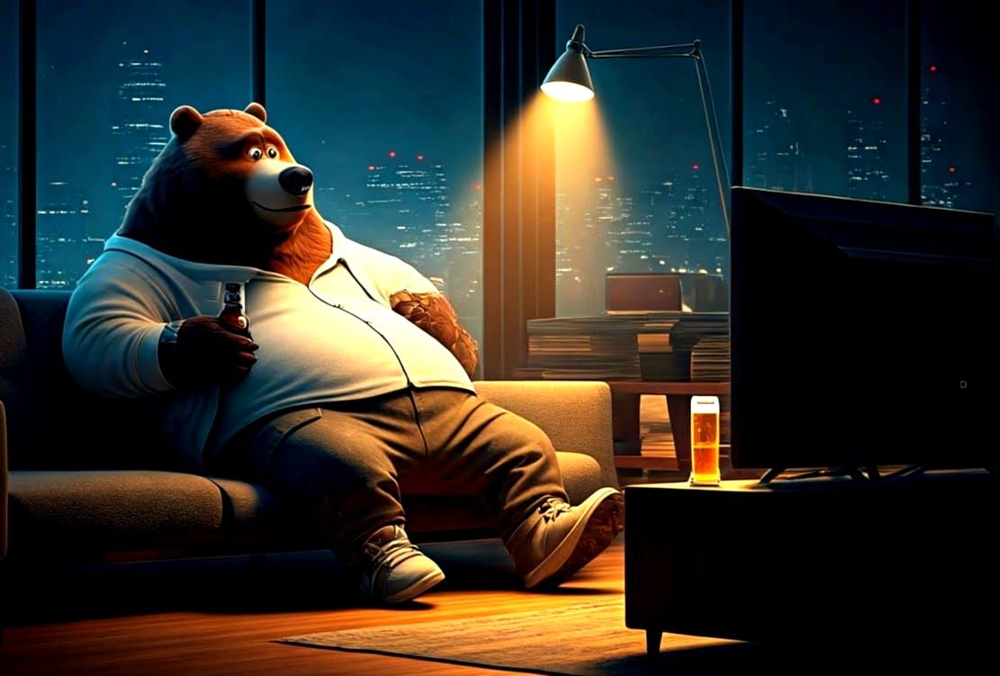 Relaxed Bear in Modern Living Room