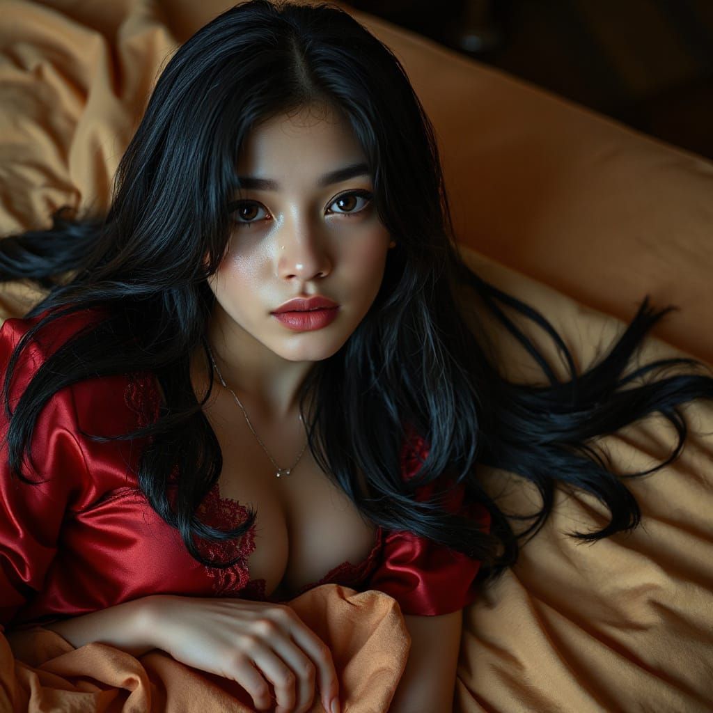 Sensual Portrait of Woman in Red Lingerie