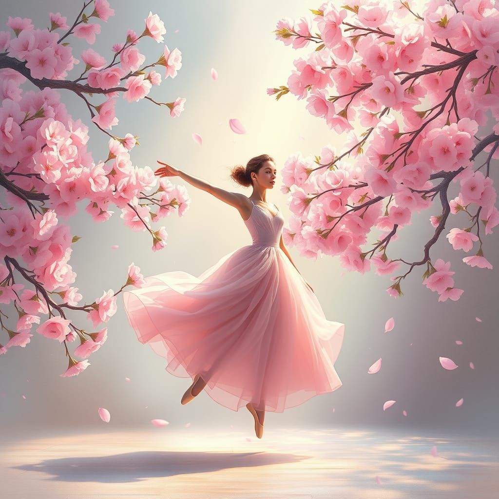 Ballet Dancer Amidst Cherry Blossom Fantasy