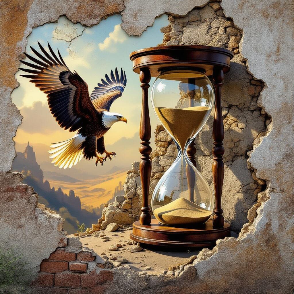 Eagle and Hourglass Mural on Decaying Wall