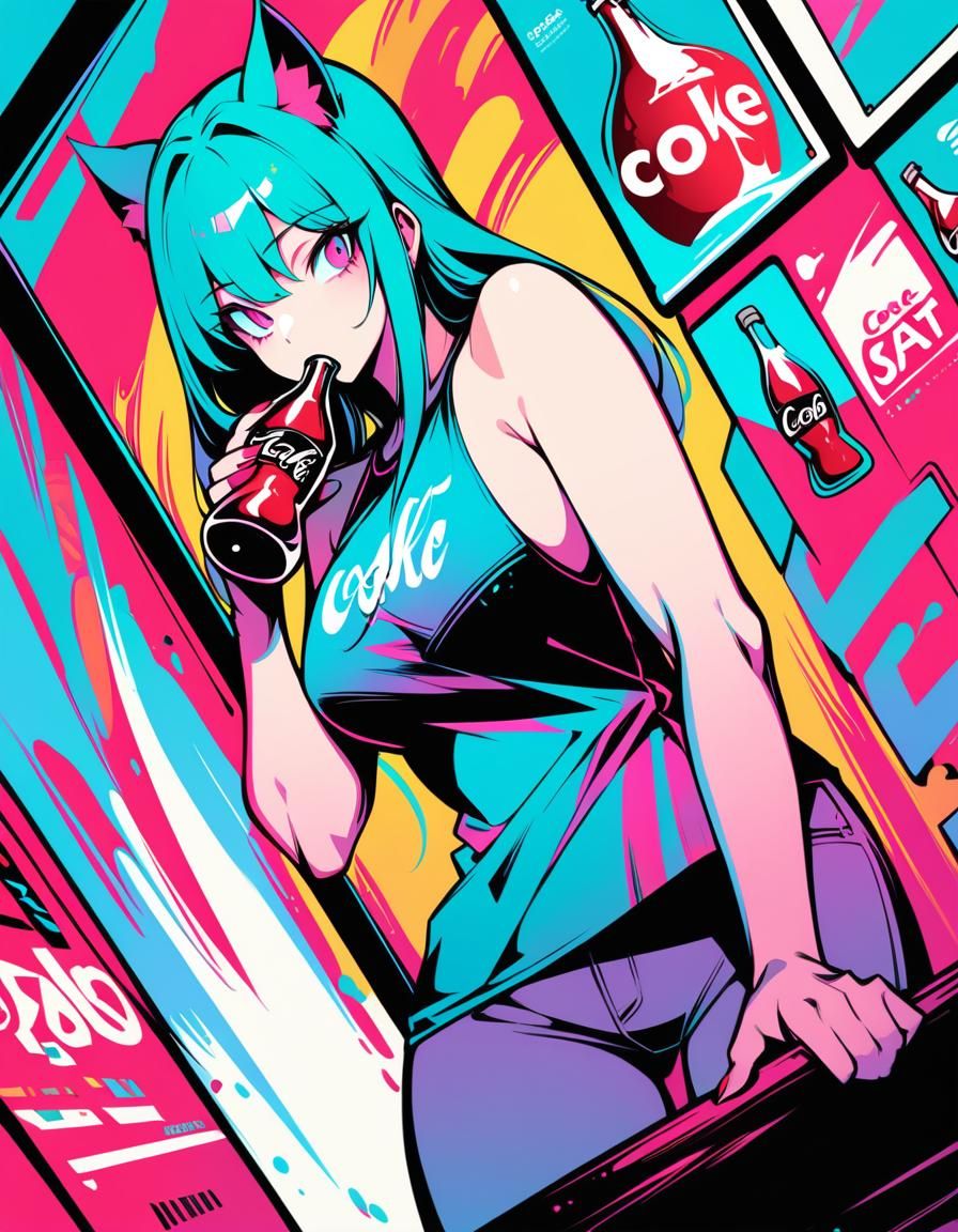 Aesthetic Coke Catgirl in Pop Art Style