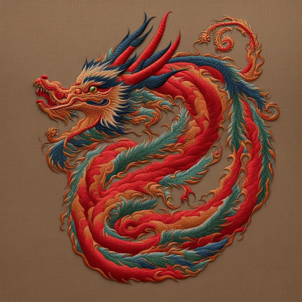 Embroidered Dragon Textile Art