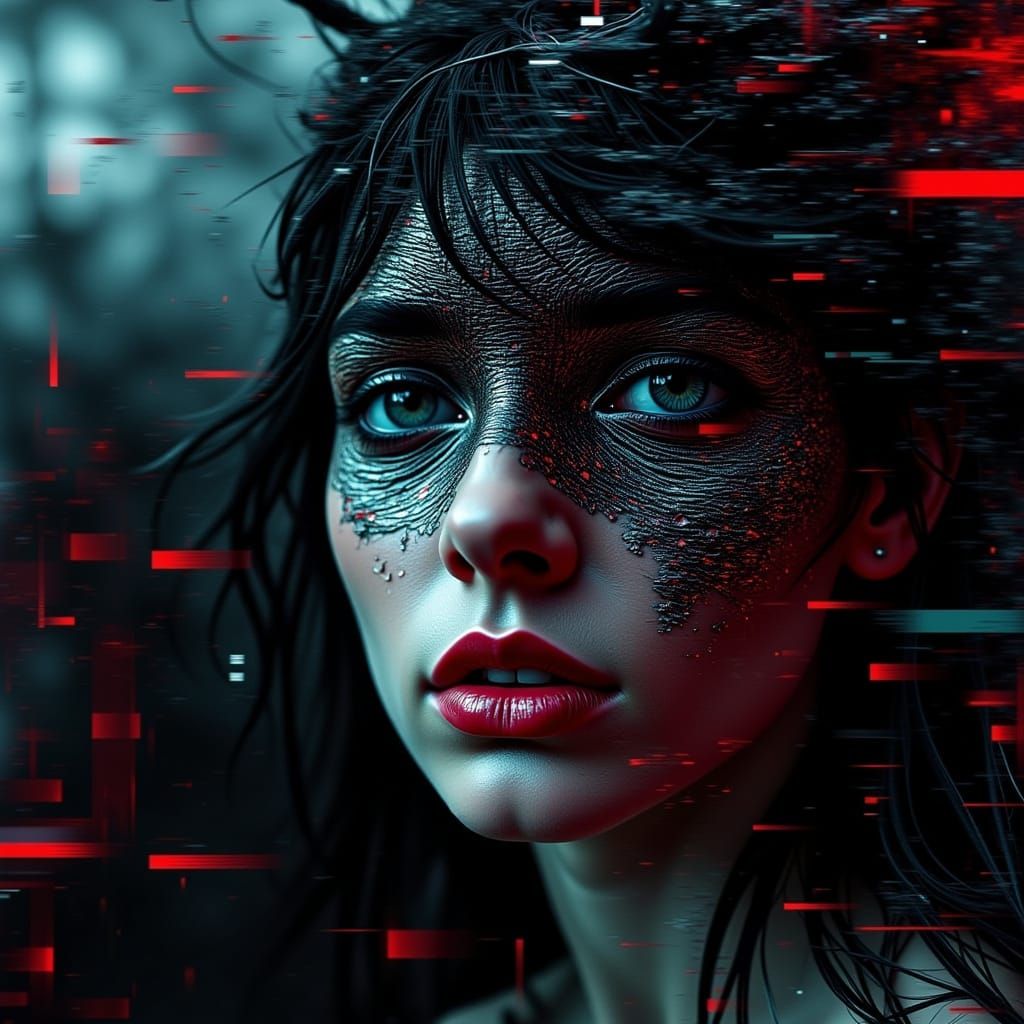 <lora:BlackWolf RedGlitch:1.0> <lora:Ghost in the machine:1....