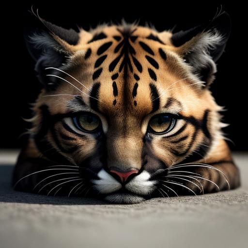 Hyperrealistic Anthropomorphic Black Puma Cub Portrait