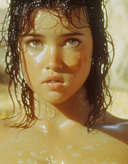 Phoebe Cates Swimming at the Beach