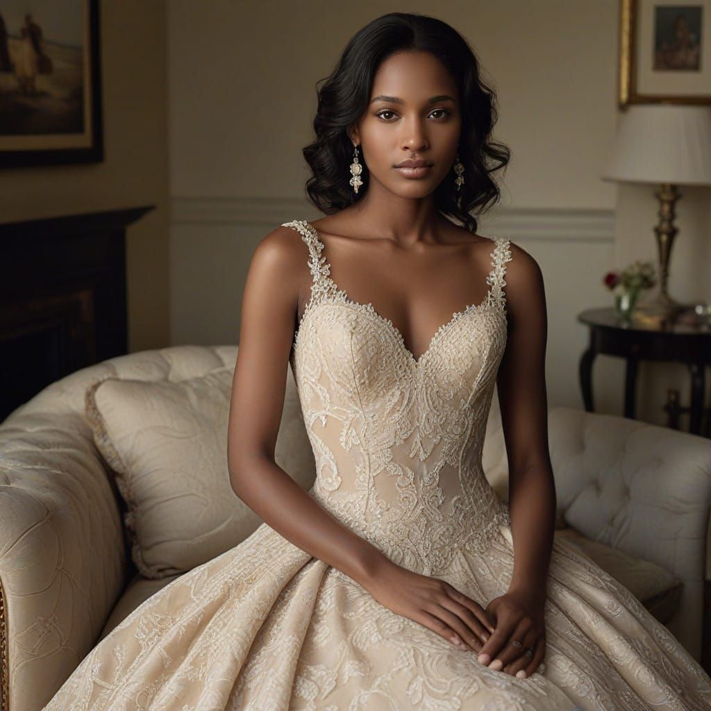 Stunning Bride in Exquisite Golden Wedding Gown